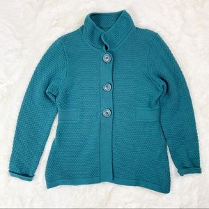 l.l bean mock neck button cable knit sweater cardigan